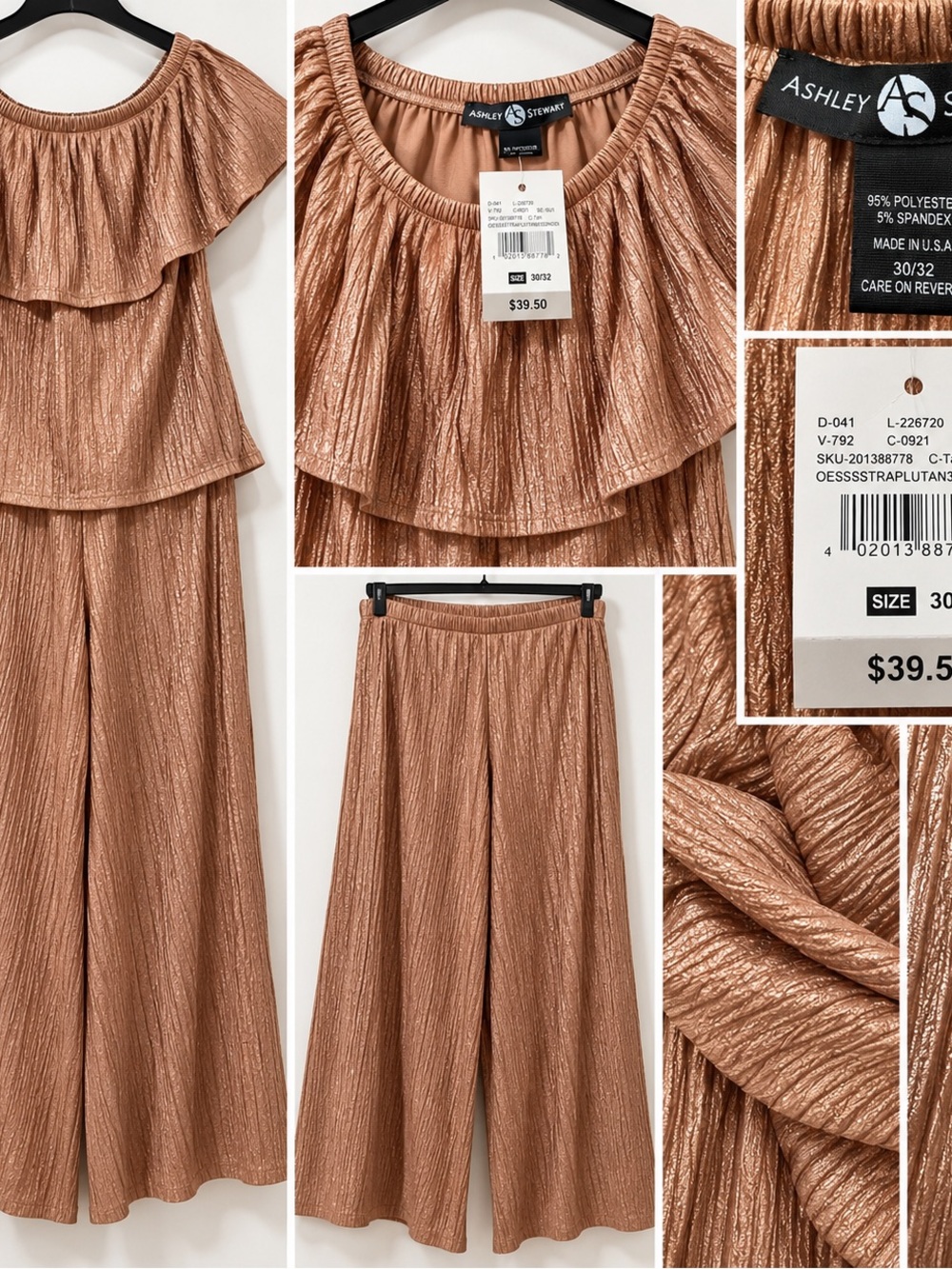Ashley Stewart Metallic Copper Wide-Leg Jumpsuit